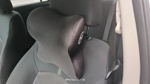 Car interior with gray headrest and seat
