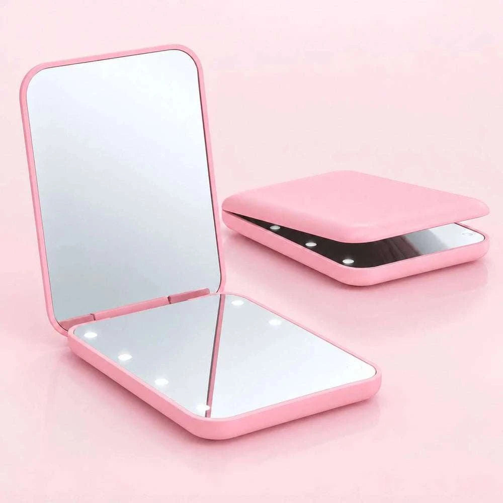 Portable Folding LED Pocket Mirror (2× Magnification)