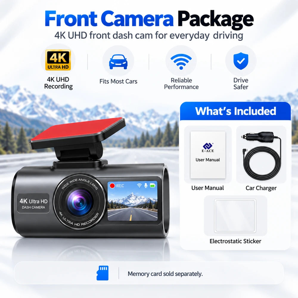 4K UHD Smart Dash Cam with Wi-Fi, GPS Support, Night Vision & Optional Rear Camera