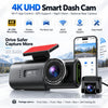 4K UHD Smart Dash Cam with Wi-Fi, GPS Support, Night Vision & Optional Rear Camera