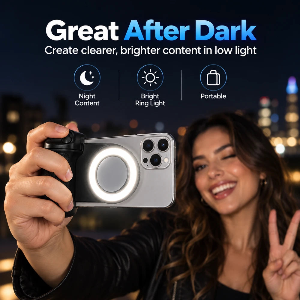 Magnetic smartphone grip for portrait and landscape content creation
