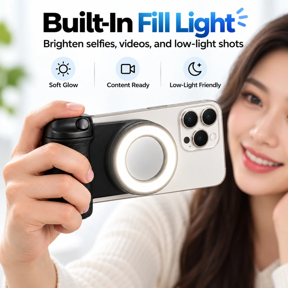 Bluetooth selfie grip for smartphone photos videos and content creation