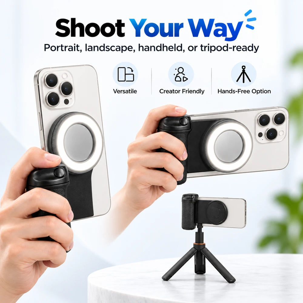 Portable selfie camera grip with fill light for low-light photos
