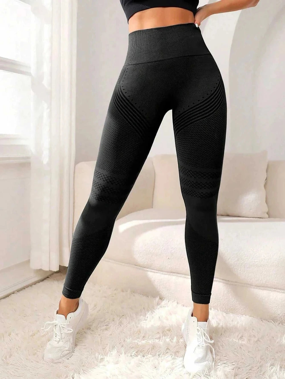 Women’s 3D Textured High-Waisted Scrunch Leggings – Tummy Support Workout & Yoga Pants