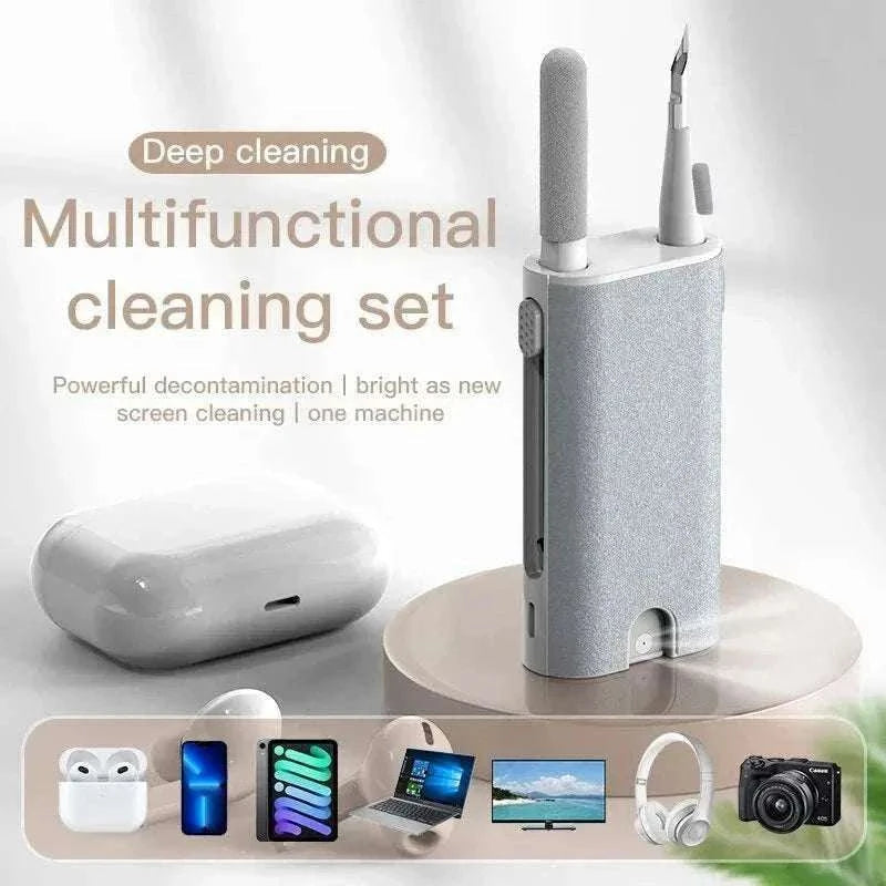 Compact 5-in-1 tech cleaning pen for cleaning wireless earbuds and charging cases