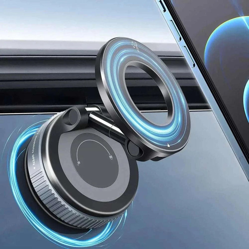 Magnetic Vacuum Suction Phone Holder – Foldable 360° Adjustable Car Mount for MagSafe & Dashboard Use