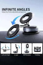 Magnetic Vacuum Suction Phone Holder – Foldable 360° Adjustable Car Mount for MagSafe & Dashboard Use