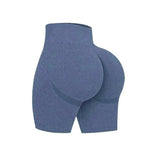 Close-up of the seamless knit texture on high-waist workout shorts
