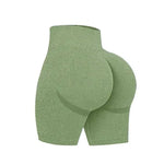 Flexible fit detail of seamless high-waist fitness shorts