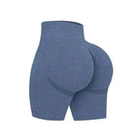 High-rise waistband detail on women’s seamless workout shorts
