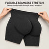 Flexible seamless stretch fabric detail on women’s workout shorts