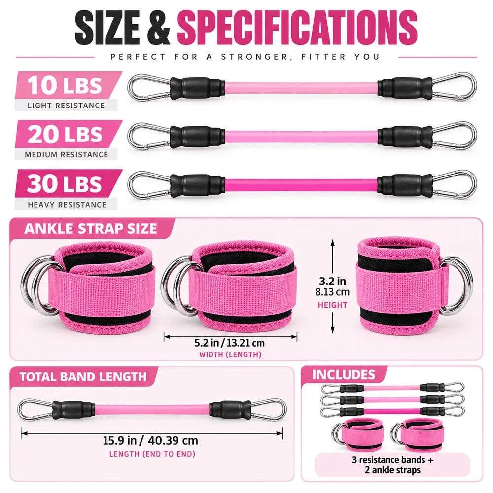 Ankle Resistance Bands Set with Padded Straps | Glute & Leg Workout