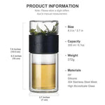 SipEase 200ml tea infuser bottle dimensions, weight, and materials