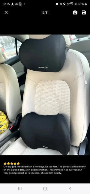 Car headrest cover with brand logo on a car seat