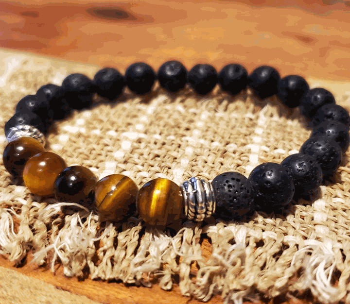 Tiger Eye and Lava Natural Stone Mala Bead Bracelet.