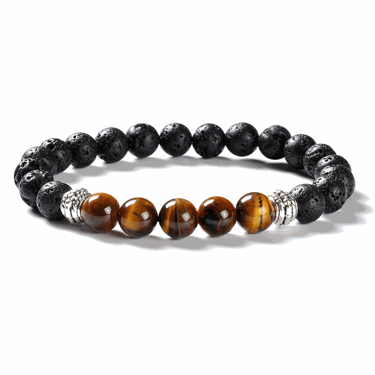 Tiger Eye and Lava Natural Stone Mala Bead Bracelet.