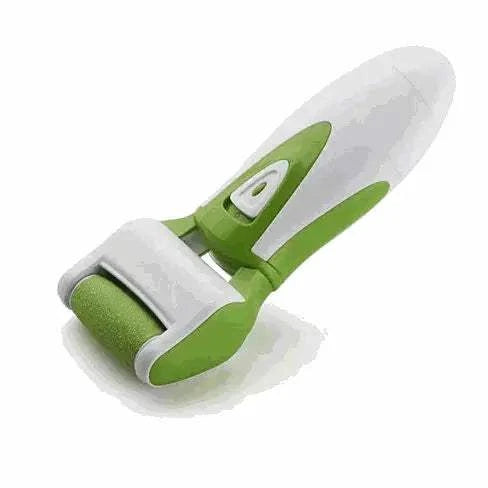 Green and white skin care tool on a white background