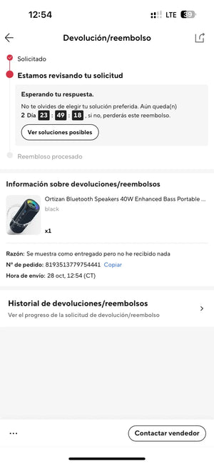Screen of a smartphone displaying a return/refund request process on an e-commerce app.
