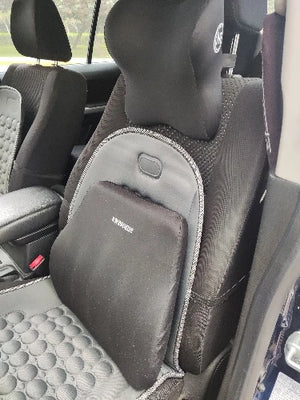 Car seat with a black seat cover and 'Sedona' branding.