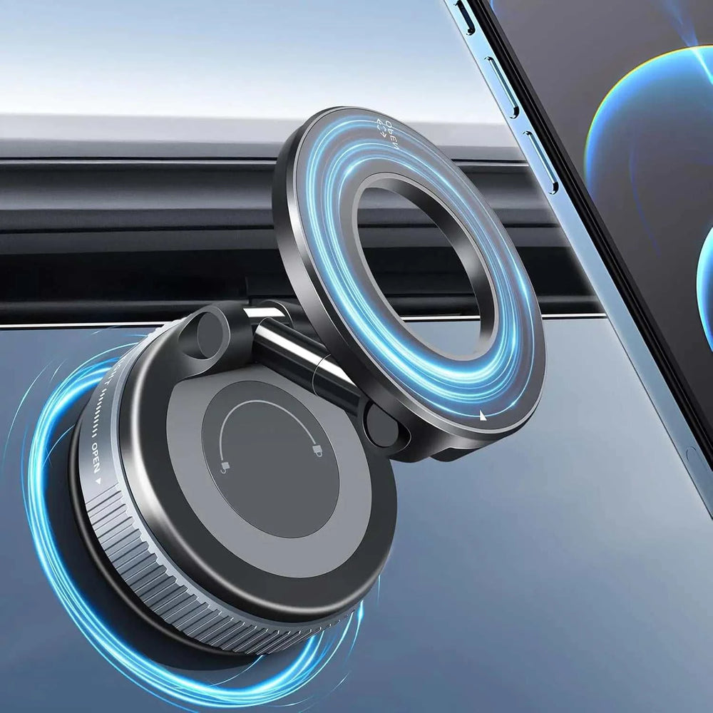 Phone ring holder with glowing blue accents on a reflective surface