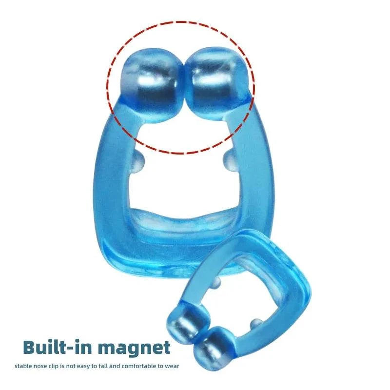Blue nose clip with a built-in magnet on a white background