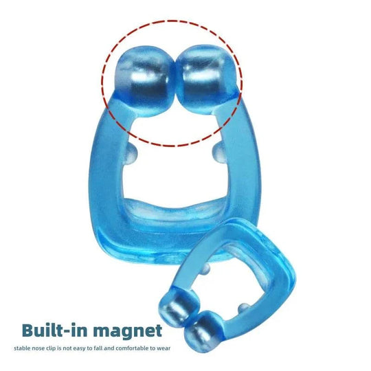 Blue nose clip with a built-in magnet on a white background