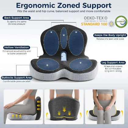 Orthopedic Memory Foam Seat Cushion + Lumbar Support Pillow — Coccyx Tailbone Relief for Office Chair, Car Seat & Study