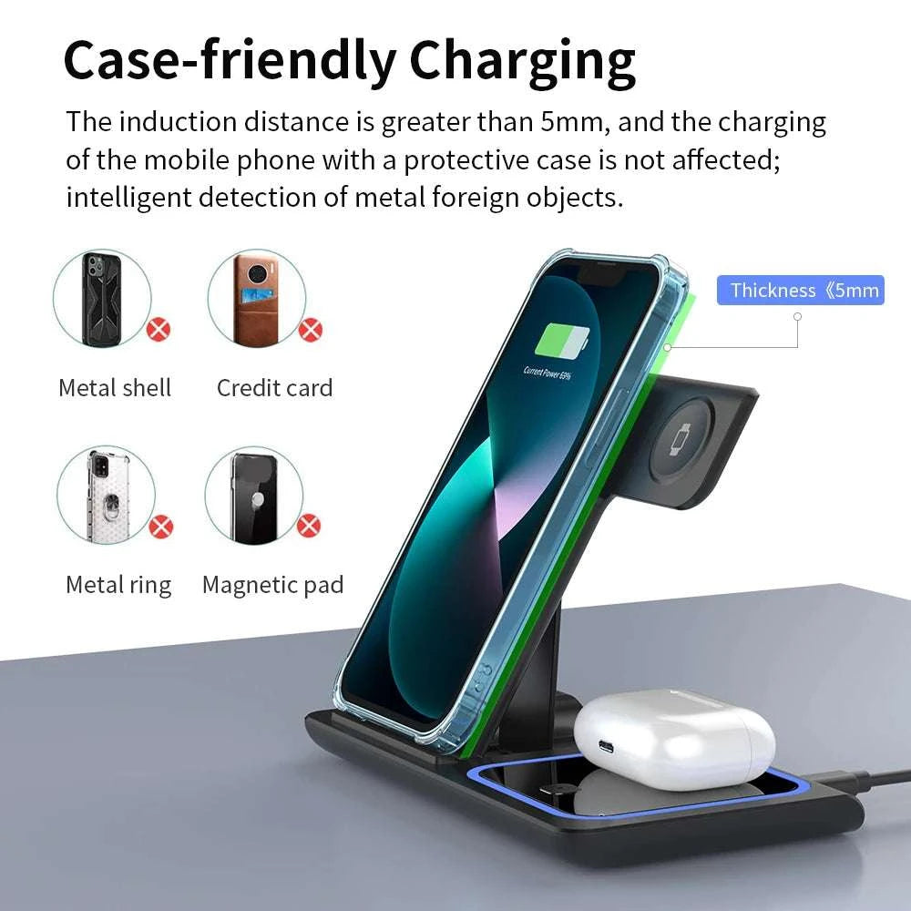 3-in-1 Foldable Wireless Charging Station for iPhone, Apple Watch & AirPods