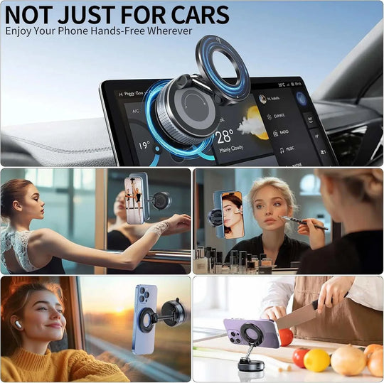 Collage of a phone mount in various settings with text &