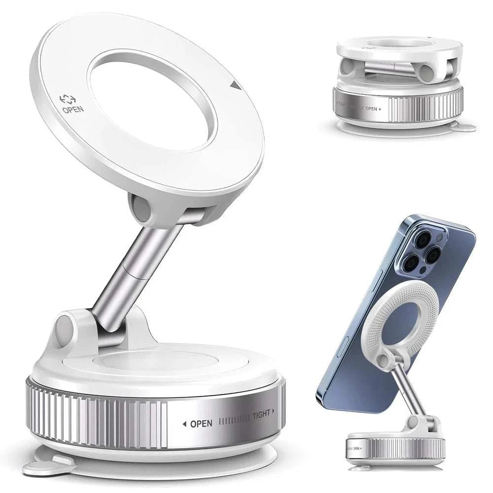 Multi-angle phone holder with suction cup base on a white background