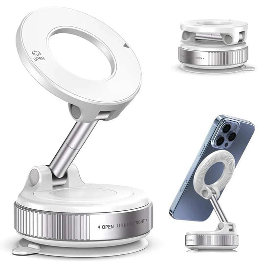 Multi-angle phone holder with suction cup base on a white background