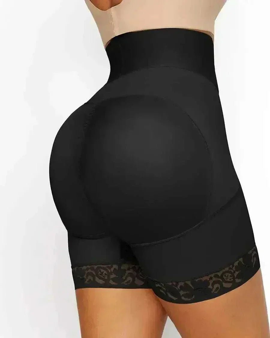 ShapeWearBlack high-rise sculpting shorts with seamless fit on model – gym activewear