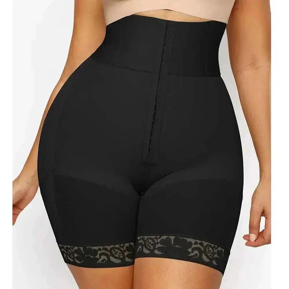 ShapeWearBlack high-rise sculpting shorts with seamless fit on model – gym activewear