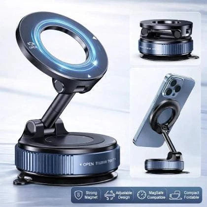 Phone holder with adjustable arm and LED ring light on a white background