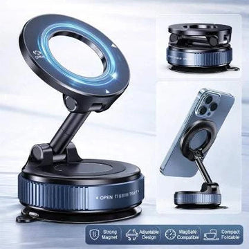 Phone holder with adjustable arm and LED ring light on a white background