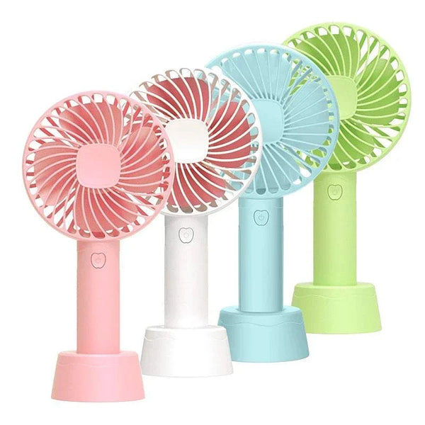 Four colorful handheld fans on a white background