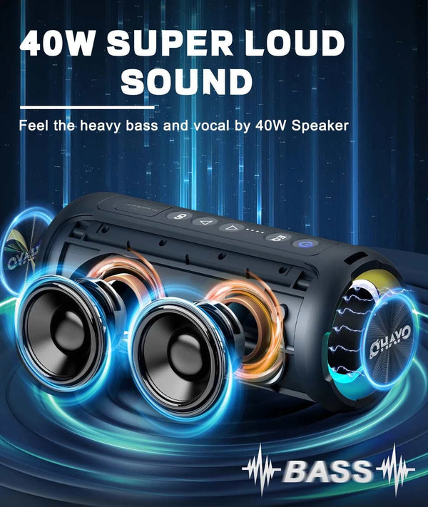 40W Super Loud Sound speaker with glowing components on a dark background