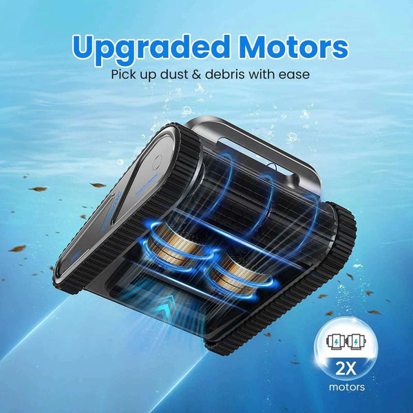 Vacuum filter with upgraded motors on a blue background