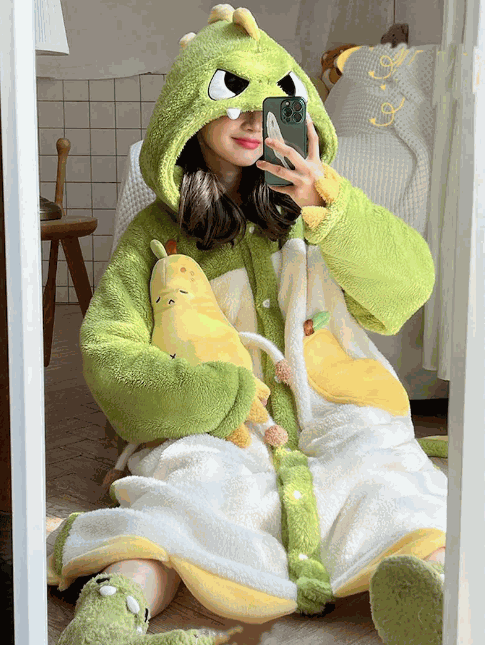 Cozy Dinosaur Velvet Nightgown